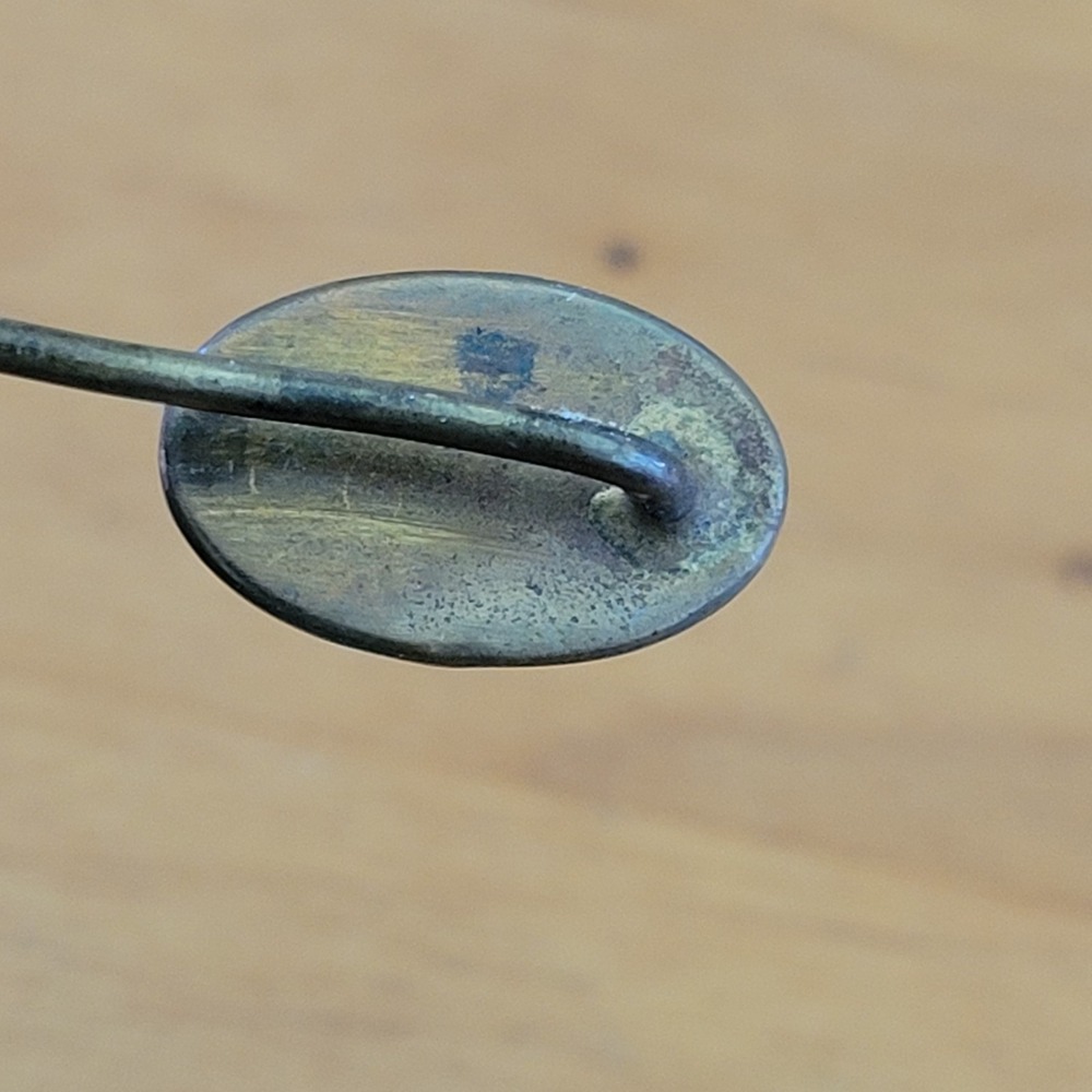 Vintage Art Deco Mother of Pearl Black Stone Oval Stick Pin Lapel Jewelry - Picture 5 of 8